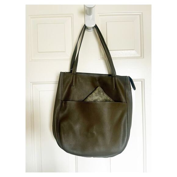 Anthropologie Vegan Leather Viola  Convertible Tote Purse and Pouch Olive Green - Picture 3 of 8